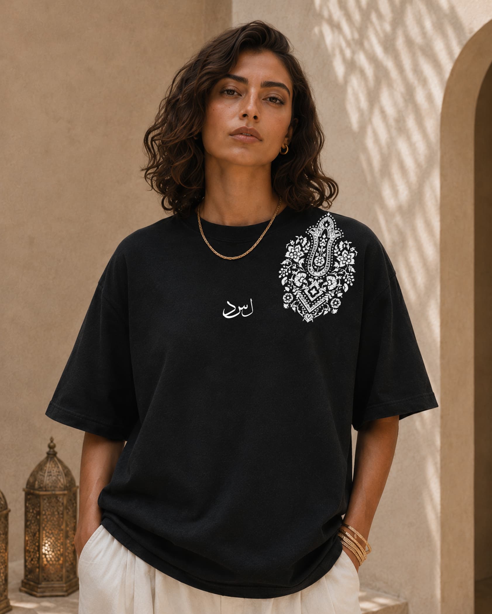 Casablanca T-shirt back print worn by male model
